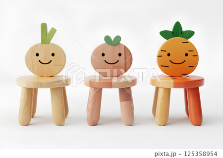 木工でできた可愛いフルーツと野菜の椅子(3D) 木工でできた可愛いフルーツと野菜の椅子(3D) 125358954