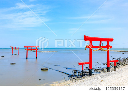 満潮時の大魚神社の海中鳥居 佐賀県太良町 満潮時の大魚神社の海中鳥居 佐賀県太良町 125359137