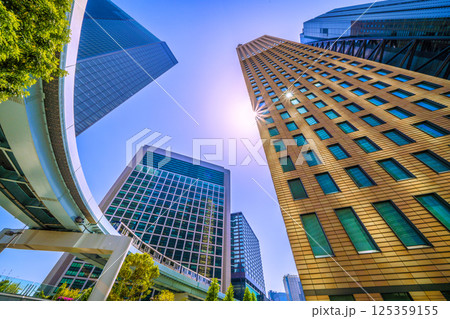 日本の東京都市景観 Wダイヤモンドの珍景…汐留のビル群やゆりかもめなどを望む(連続Pあり) 日本の東京都市景観 Wダイヤモンドの珍景…汐留のビル群やゆりかもめなどを望む(連続Pあり) 125359155