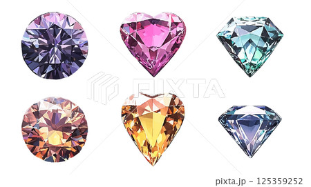 ハートとラウンドとブリリアントカットのジュエリーイラストセット ハートとラウンドとブリリアントカットのジュエリーイラストセット 125359252