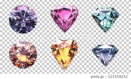 心形、圓形和明亮式切割珠寶插畫集 125359252
