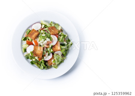 Fattoush salad, Traditional Lebanese Salad isolated on white background. Fattoush salad, Traditional Lebanese Salad isolated on white background. 125359962