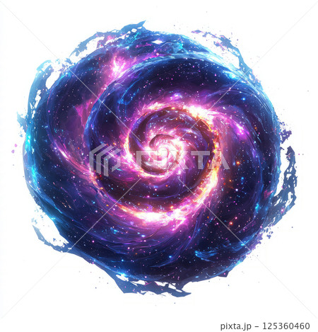 Spiral galaxy with glowing fractal arms, drifting in white space. low poly on a white background 125360460