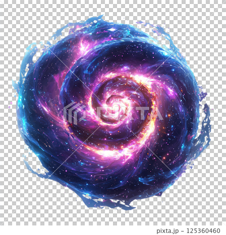 Spiral galaxy with glowing fractal arms, drifting in white space. low poly on a white background 125360460