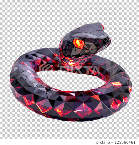 Snake with glowing crimson diamond-shaped patterns,low poly on a white background. 125360461