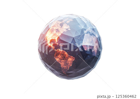 Planet made of glowing geometric patterns, floating low poly on a white background 125360462