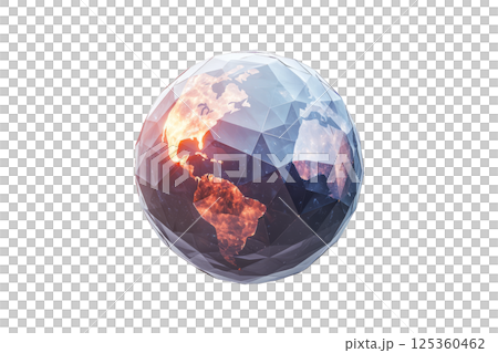 Planet made of glowing geometric patterns, floating low poly on a white background 125360462