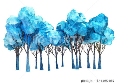 forest with glowing blue tree trunks low poly on white background 125360463