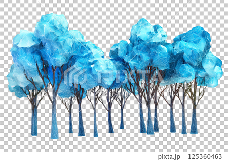 forest with glowing blue tree trunks low poly on white background 125360463