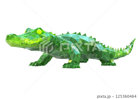 Crocodile with neon-green glowing scales, low poly on a white background 125360464