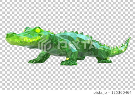 Crocodile with neon-green glowing scales, low poly on a white background 125360464