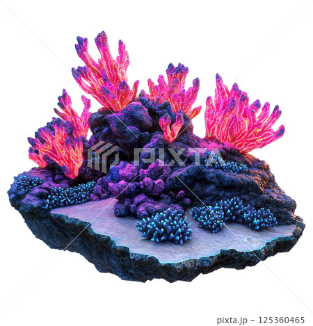 coral reef with glowing neon-pink and blue accents,  low poly on a white background 125360465