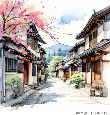 an AI Image Generator, Tranquil Japanese Street with Cherry Blossoms an AI Image Generator, Tranquil Japanese Street with Cherry Blossoms 125361514