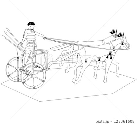 persian chariot, contour visualization, 3D illustration, sketch, outline persian chariot, contour visualization, 3D illustration, sketch, outline 125361609