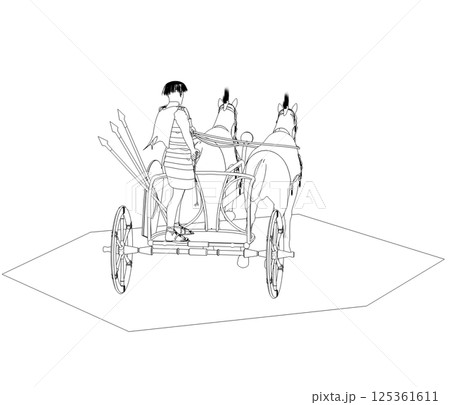 persian chariot, contour visualization, 3D illustration, sketch, outline persian chariot, contour visualization, 3D illustration, sketch, outline 125361611