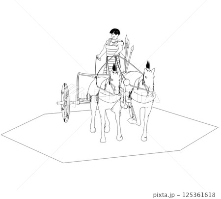 persian chariot, contour visualization, 3D illustration, sketch, outline 125361618