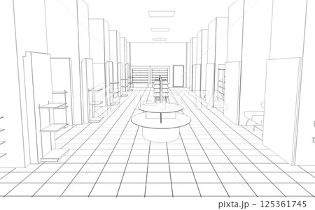 shopping mall, contour visualization, 3D illustration, sketch, outline shopping mall, contour visualization, 3D illustration, sketch, outline 125361745