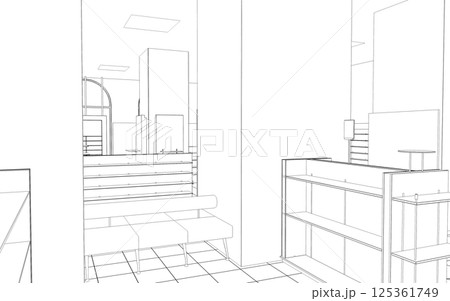 shopping mall, contour visualization, 3D illustration, sketch, outline 125361749