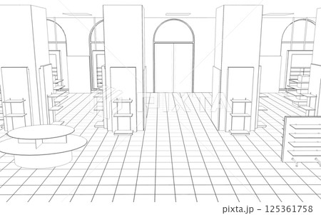 shopping mall, contour visualization, 3D illustration, sketch, outline 125361758