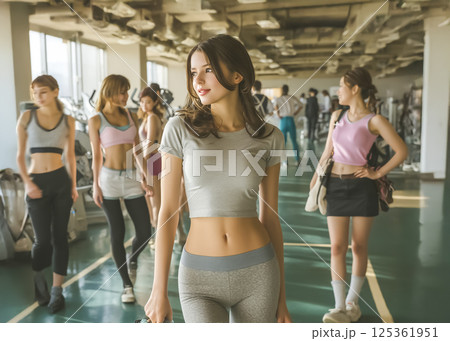 スポーツジムで準備をする女性のイメージ素材 125361951