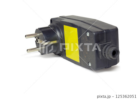 Power plug assembly with safety RCD Protection. replacement part for concrete vibrator and any electrical device, used against voltage leakage and electric shock. on white background, with clipping Power plug assembly with safety RCD Protection. replacement part for concrete vibrator and any electrical device, used against voltage leakage and electric shock. on white background, with clipping 125362051