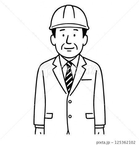 ヘルメットを着用して立つ中年男性サラリーマンのイラスト 125362102