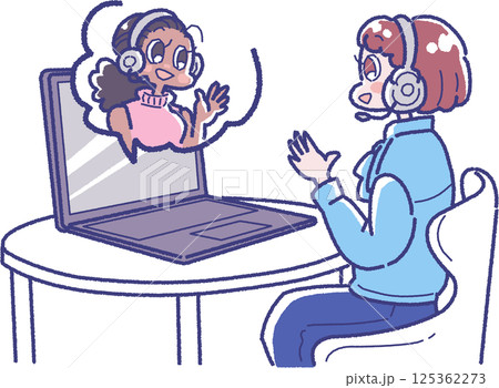 オンラインで話す2人の女性のイラスト 125362273