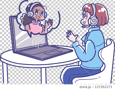 オンラインで話す2人の女性のイラスト 125362273