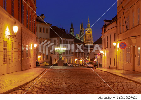 St Vitus Cathedral and street in Prague Czech Republic at night 125362423