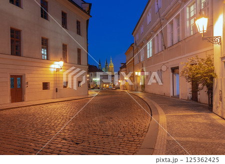 St Vitus Cathedral and street in Prague Czech Republic at night St Vitus Cathedral and street in Prague Czech Republic at night 125362425