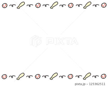 手描きの可愛いバットと野球ボールのラインフレーム 手描きの可愛いバットと野球ボールのラインフレーム 125362511