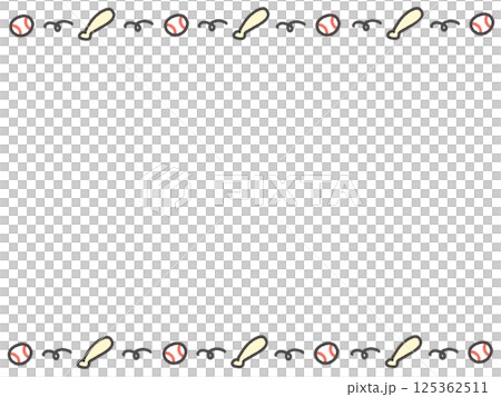 手描きの可愛いバットと野球ボールのラインフレーム 手描きの可愛いバットと野球ボールのラインフレーム 125362511