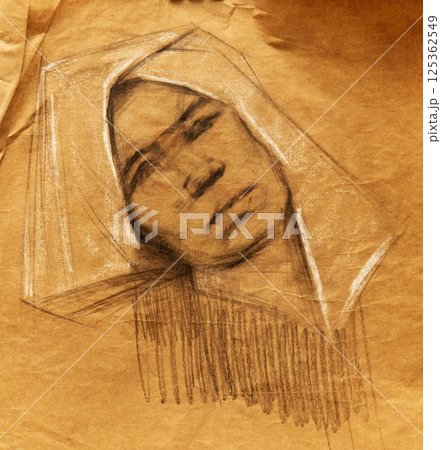 female portrait, pencil drawing illustration, sketch 125362549