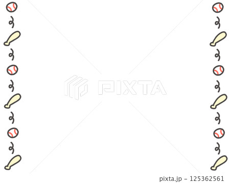 手描きの可愛いバットと野球ボールのラインフレーム 手描きの可愛いバットと野球ボールのラインフレーム 125362561