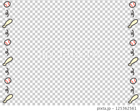 手描きの可愛いバットと野球ボールのラインフレーム 手描きの可愛いバットと野球ボールのラインフレーム 125362561