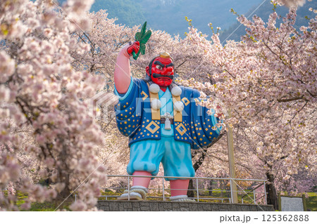 日本一の天狗と桜 戸倉キティパーク (長野県千曲市) 日本一の天狗と桜 戸倉キティパーク (長野県千曲市) 125362888
