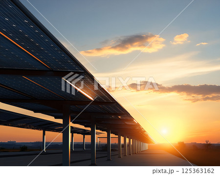Solar farm renewable energy. Concept of energy and saving to save the environment. AI Generated. 125363162