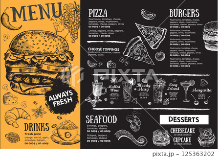 Restaurant cafe menu, template design. Food flyer.	 125363202
