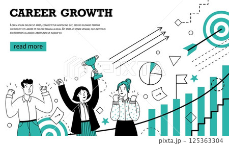 Doodle career background. Work growth opportunity and corporate business concept, HR recruitment job background. Vector growing career banner Doodle career background. Work growth opportunity and corporate business concept, HR recruitment job background. Vector growing career banner 125363304