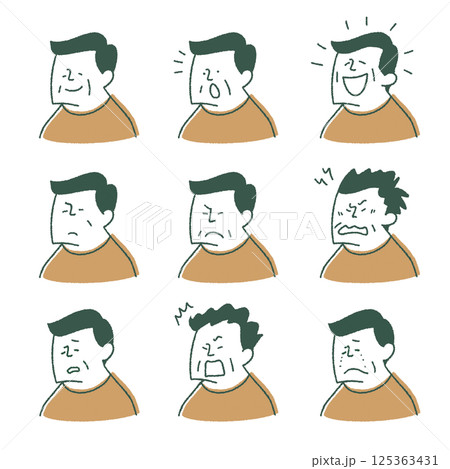 いろいろな表情の中年男性、左向き、首から上 いろいろな表情の中年男性、左向き、首から上 125363431