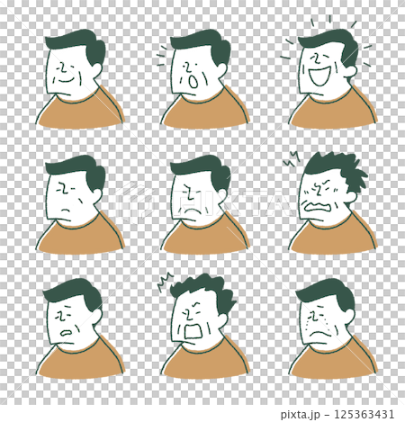 いろいろな表情の中年男性、左向き、首から上 いろいろな表情の中年男性、左向き、首から上 125363431