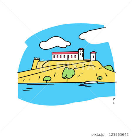 Alcatraz Island illustration in an doodle inca cartoon style. Simple minimalist drawing of Alcatraz Island Alcatraz Island illustration in an doodle inca cartoon style. Simple minimalist drawing of Alcatraz Island 125363642