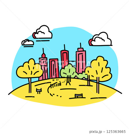 Central Park illustration in an doodle inca cartoon style. Simple minimalist drawing of Central Park Central Park illustration in an doodle inca cartoon style. Simple minimalist drawing of Central Park 125363665