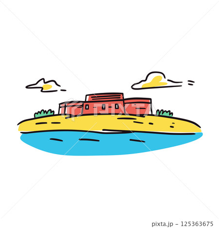 Fort Sumter illustration in an doodle inca cartoon style. Simple minimalist drawing of Fort Sumter Fort Sumter illustration in an doodle inca cartoon style. Simple minimalist drawing of Fort Sumter 125363675