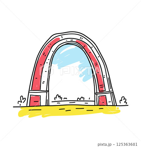 Gateway Arch illustration in an doodle inca cartoon style. Simple minimalist drawing of Gateway Arch 125363681