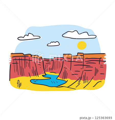 Grand Canyon illustration in an doodle inca cartoon style. Simple minimalist drawing of Grand Canyon 125363693