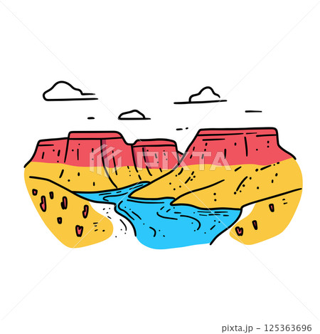 Grand Canyon National Park illustration in an doodle inca cartoon style. Simple minimalist drawing of Grand Canyon National Park 125363696