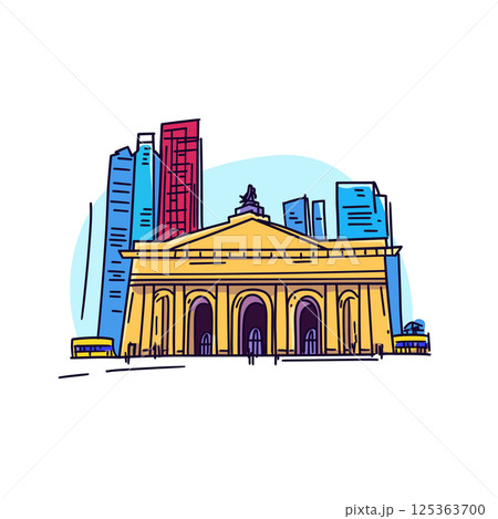 Grand Central Terminal illustration in an doodle inca cartoon style. Simple minimalist drawing of Grand Central Terminal Grand Central Terminal illustration in an doodle inca cartoon style. Simple minimalist drawing of Grand Central Terminal 125363700
