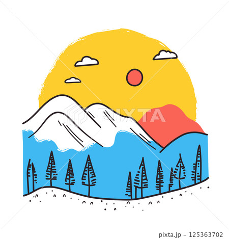Great Smoky Mountains illustration in an doodle inca cartoon style. Simple minimalist drawing of Great Smoky Mountains Great Smoky Mountains illustration in an doodle inca cartoon style. Simple minimalist drawing of Great Smoky Mountains 125363702