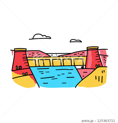 Hoover Dam illustration in an doodle inca cartoon style. Simple minimalist drawing of Hoover Dam 125363711